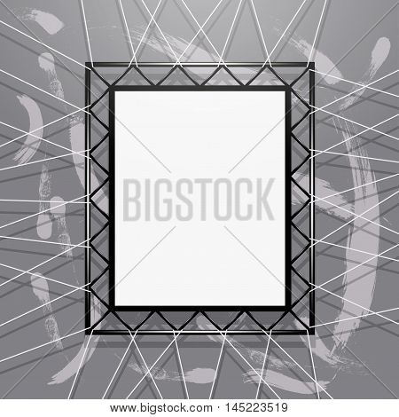 black frame on a rope on a gray background with paint smears. Vector illustration