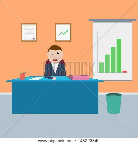 Angry chief in the office. Boss is not satisfied with the results of. Vector illustration
