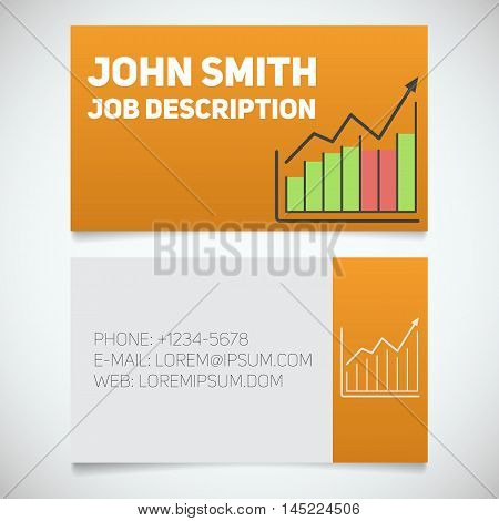 Business card print template with income growth chart logo. Easy edit. Marketer. Stockbroker. Stationery design concept. Vector illustration