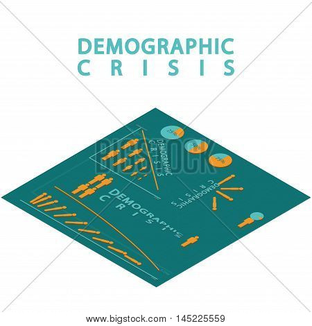 Demographic crisis. Isometric infographic set of  the stick figure. Vector illustration