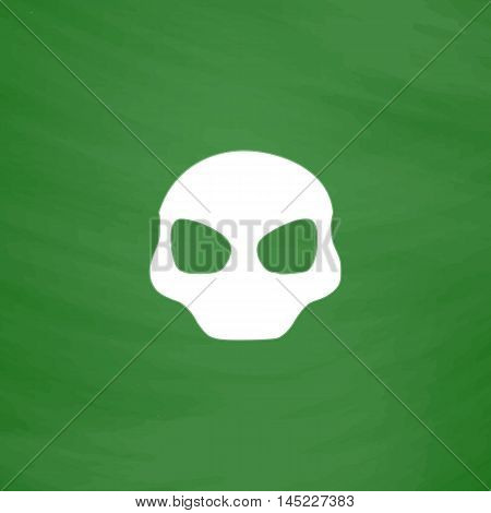 Alien Head. Flat Icon. Imitation draw with white chalk on green chalkboard. Flat Pictogram and School board background. Vector illustration symbol