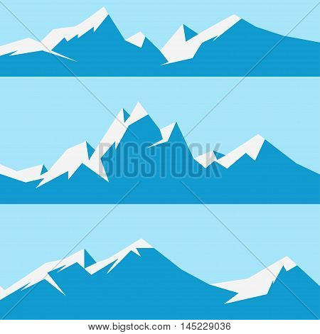 vector set snowy mountains on a blue background