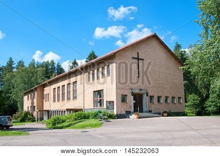 IMATRA, FINLAND - JULY 2, 2016: Imatrankoski Evangelical Lutheran Church on Kanavakatu Street. Was built in 1954 by architect Alexis Lindqvist