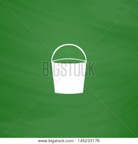 Bucket. Flat Icon. Imitation draw with white chalk on green chalkboard. Flat Pictogram and School board background. Vector illustration symbol