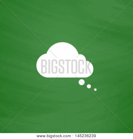 Cloud thought. Flat Icon. Imitation draw with white chalk on green chalkboard. Flat Pictogram and School board background. Vector illustration symbol