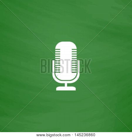 Microphone. Flat Icon. Imitation draw with white chalk on green chalkboard. Flat Pictogram and School board background. Vector illustration symbol