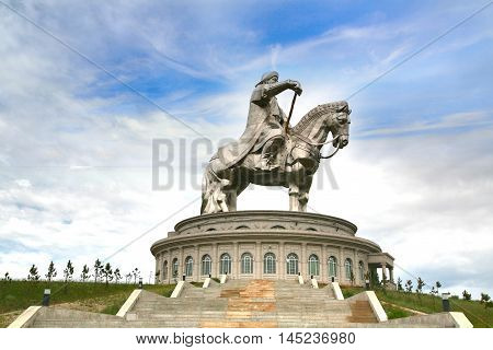 Ulaanbaatar Mongolia July 3 ,2016 : Genghis Khan Statue Complex is a 40-metre tall statue of Genghis Khan on horseback, at Tsonjin Boldogeast of the Mongolian capital Ulaanbaatar