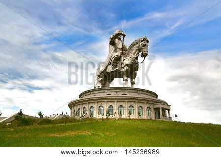 Ulaanbaatar Mongolia July 3 ,2016 : Genghis Khan Statue Complex is a 40-metre tall statue of Genghis Khan on horseback, at Tsonjin Boldogeast of the Mongolian capital Ulaanbaatar