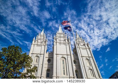 Fascade Of Salt Lake Temple In Utah