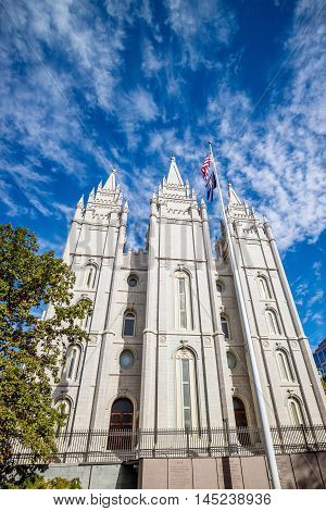Fascade Of Salt Lake Temple In Utah