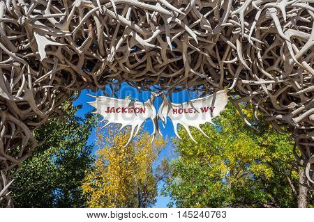 Large Elk Antler Arches Curve Over Jackson Hole, Wyoming