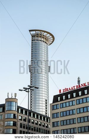Skyscraper Westend Tower In Morning Light In Frankfurt