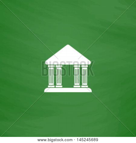 Court building. Flat Icon. Imitation draw with white chalk on green chalkboard. Flat Pictogram and School board background. Vector illustration symbol