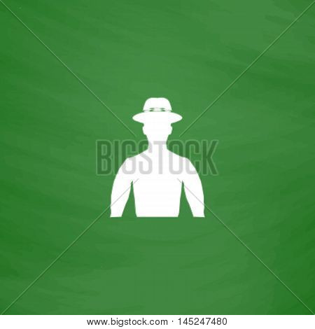 Man on hat - avatar. Flat Icon. Imitation draw with white chalk on green chalkboard. Flat Pictogram and School board background. Vector illustration symbol