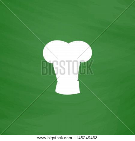Big chef hat. Flat Icon. Imitation draw with white chalk on green chalkboard. Flat Pictogram and School board background. Vector illustration symbol