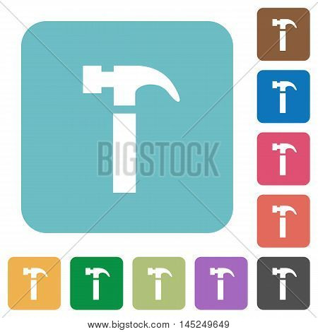 Flat hammer icons on rounded square color backgrounds.
