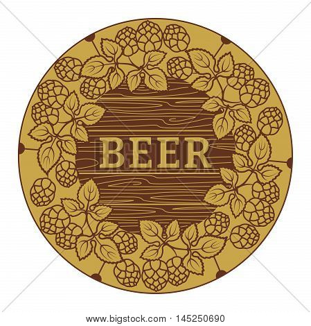 Round label Beer with ornament of hops