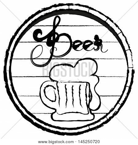 Round sticker in the form of a beer barrel with beer mug and inscription
