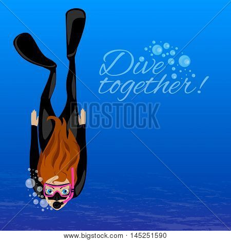 The girl in the diving mask with snorkel