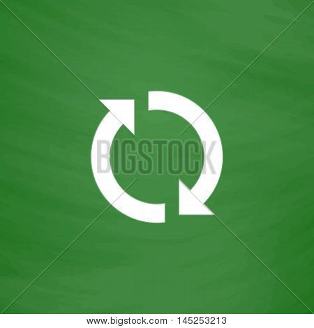 Refresh reload rotation loop sign. Flat Icon. Imitation draw with white chalk on green chalkboard. Flat Pictogram and School board background. Vector illustration symbol
