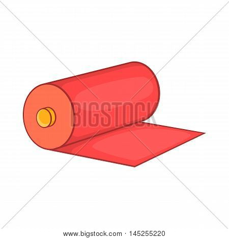 Red fabric roll icon in cartoon style isolated on white background