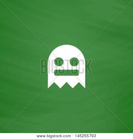 Kawaii cute ghost. Flat Icon. Imitation draw with white chalk on green chalkboard. Flat Pictogram and School board background. Vector illustration symbol