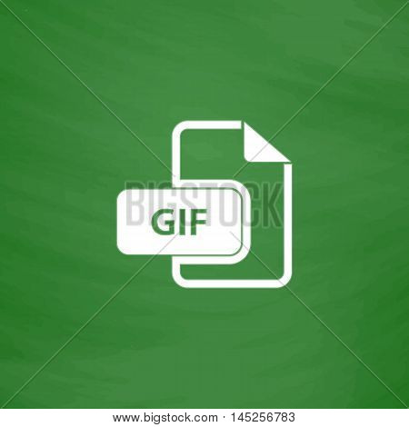 GIF image file extension. Flat Icon. Imitation draw with white chalk on green chalkboard. Flat Pictogram and School board background. Vector illustration symbol