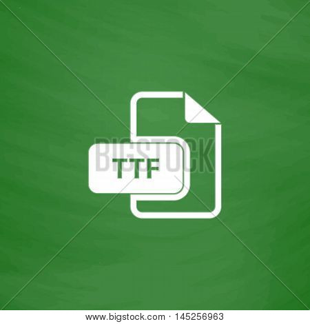 TTF extension text file type. Flat Icon. Imitation draw with white chalk on green chalkboard. Flat Pictogram and School board background. Vector illustration symbol