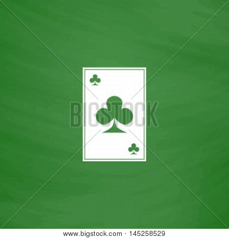 Clubs card. Flat Icon. Imitation draw with white chalk on green chalkboard. Flat Pictogram and School board background. Vector illustration symbol