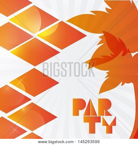 party summer palm tree tipography celebration card advertising icon. Colorful design orange yellow red colors. Vector illustration