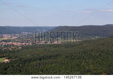 Landscape in Wisent Valley in Franconia in Bavaria Germany.