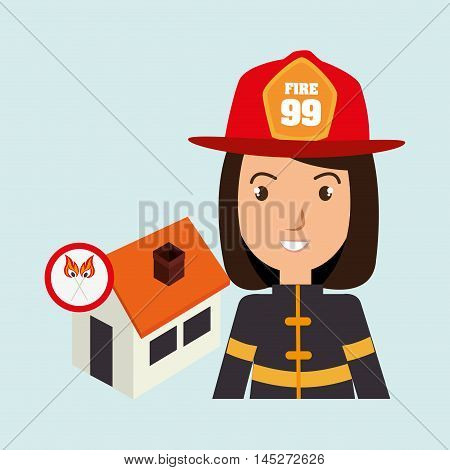 woman firefighter house fire vector illustration graphic