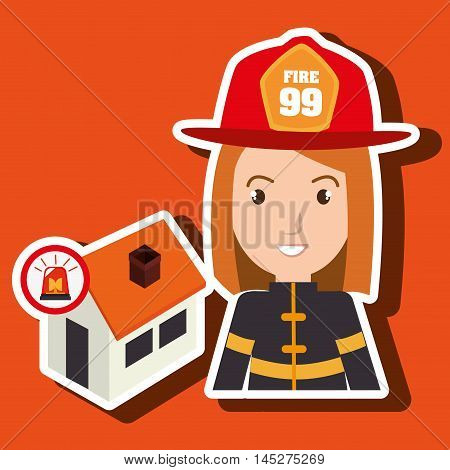 woman firefighter house fire vector illustration graphic