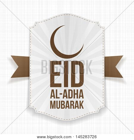 Eid al-Adha striped Label with Text and Crescent. Vector Illustration