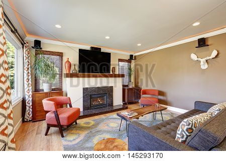 Open Concept Living Room In American Craftsman Style House