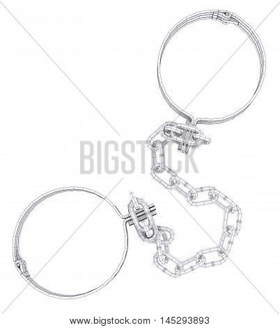Wire-frame white shackles isolated on white. 3d rendering