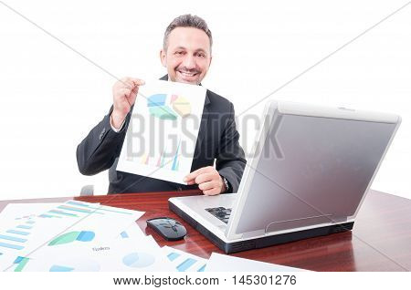 Cheerful Broker Showing Investment Results