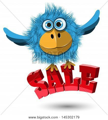 Illustration of a Blue Bird with the inscription sale