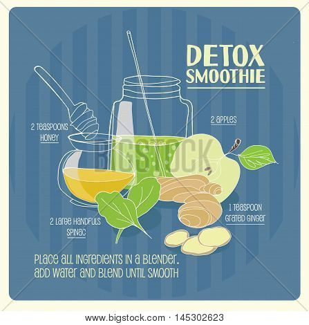 Vector illustration of green detox smoothie recipe.