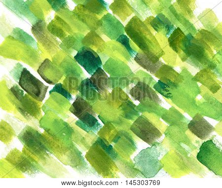 Abstract watercolor colorful texture. Art design in green colors. Backdrop of paint texture. Splatter paint splash background textures. Made by gouache and watercolor paint. Colorful brush strokes.