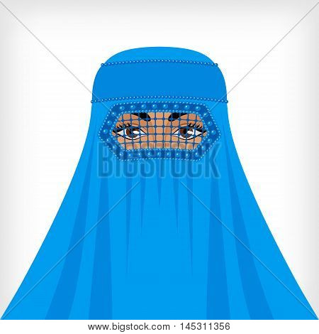 Muslim woman in blue burqa. vector illustration - eps 8
