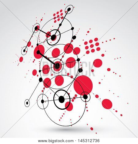 Modular Bauhaus 3d vector red background created from simple geometric figures like circles and lines.