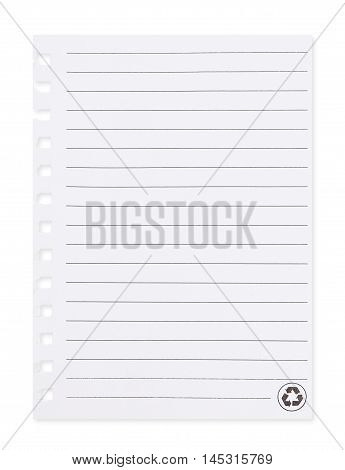 blank paper with lined pattern pages isolated on white background. Paper sheet isolated on white background.