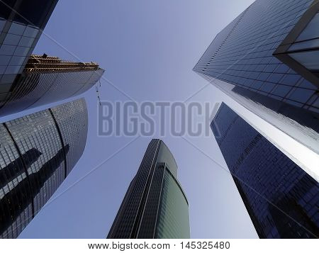 Russia Moscow city view from the bottom of high rise office building