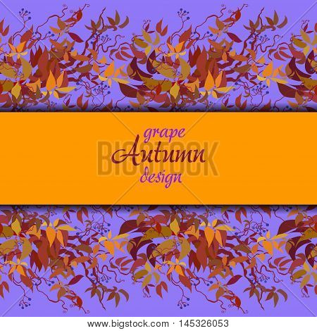 Autumn grape vine border banner design. Wilde grape with red orange leaves and berries. Horizontal colorful autumn or fall banner template. Vector illustration stock vector.