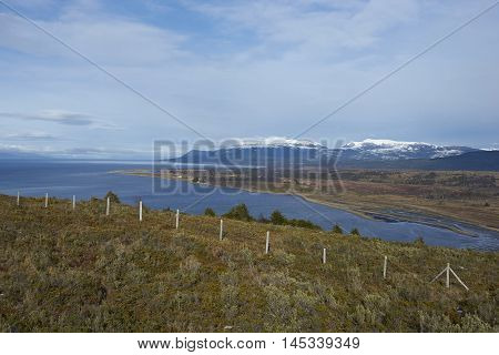 Bahia de San Juan on the coast of the Magellan Strait viewed from Fuerte Bulnes in Patagonia, Chile.