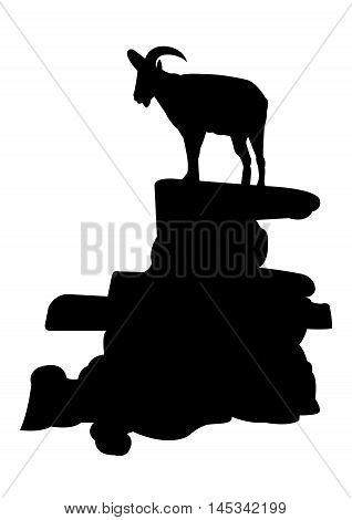 Chamois on the Rock Silhouette on White Background. Isolated vector illustration animal and nature theme.