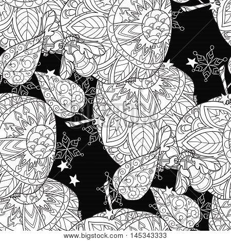 Honey apple doodle and bees semless pattern.Hand drawn vector illustration. Sketch for tattoo adult coloring anti stress book. Zen art collection boho style.