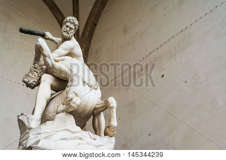 Hercules and Nesso centaur statue in Loggia dei Lanzi in Florence Italy