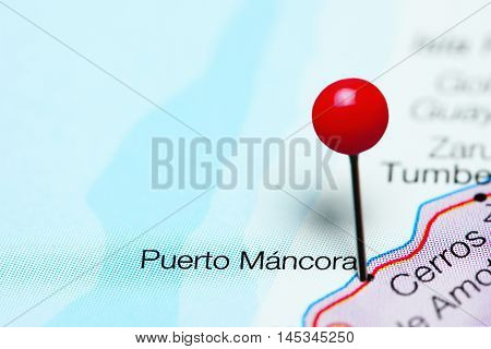 Puerto Mancora pinned on a map of Peru
